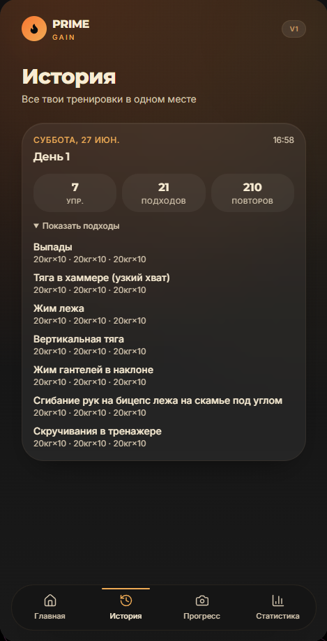 История тренировок